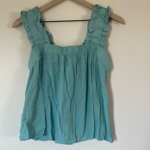 Teal Blue Cropped Ruffle Tank